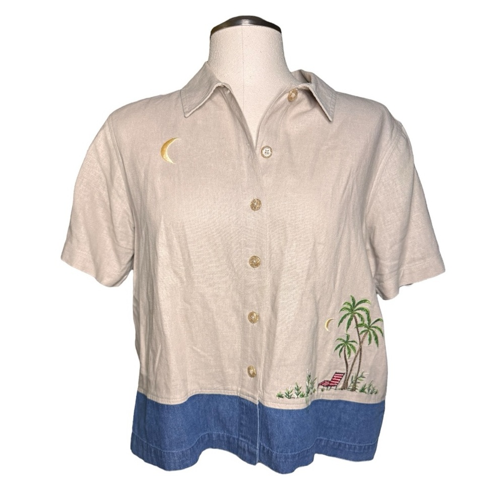 ERIKA Embroidered Button Down Desert Vacation Cotton Linen Shirt